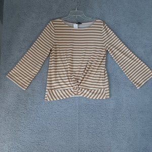 Ann Taylor M Knits Top  Long Sleeve Horizontal Brown and Beige Stripes
